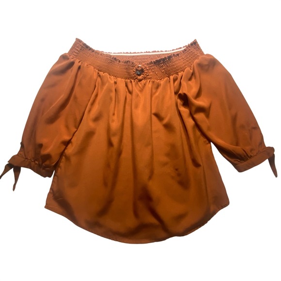 Rue21 Tops - Rue21 Womens XL Burnt Orange Off The Shoulder Smocked Blouse 3/4 Tie Sleeve Top